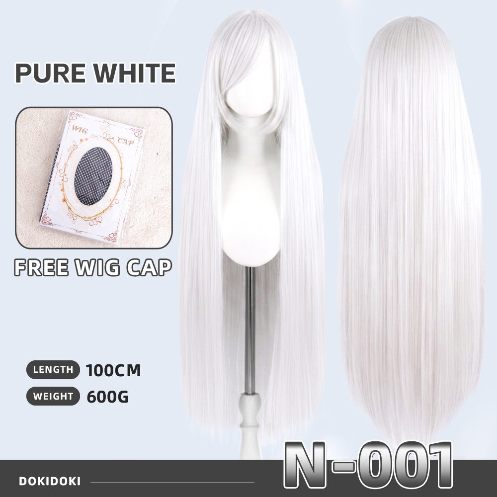 【Partially Ready For Ship】DokiDoki Cosplay Wig Basic Wig Long Straight Black White Silver 100 CM Hair Wig Base