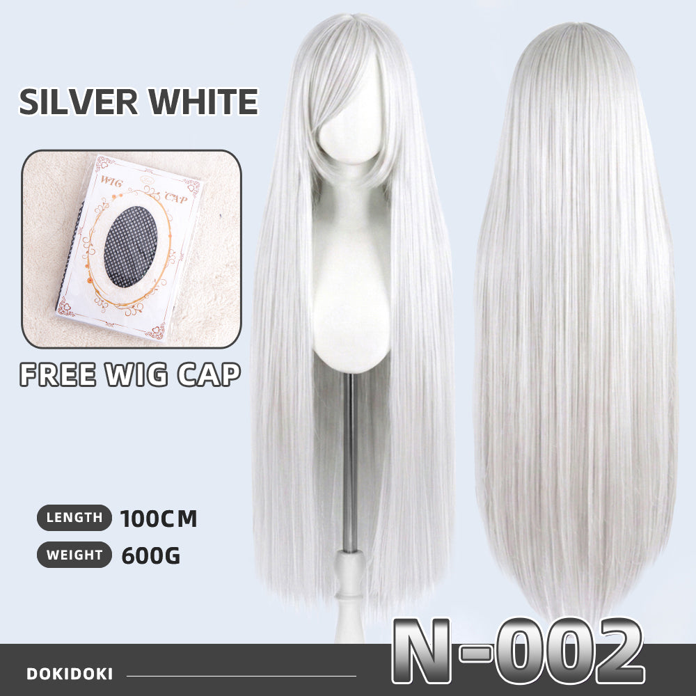 【Partially Ready For Ship】DokiDoki Cosplay Wig Basic Wig Long Straight Black White Silver 100 CM Hair Wig Base