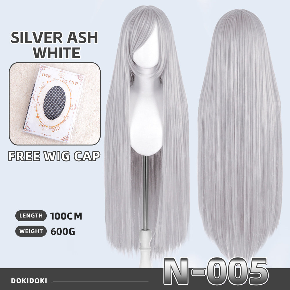 【Partially Ready For Ship】DokiDoki Cosplay Wig Basic Wig Long Straight Black White Silver 100 CM Hair Wig Base