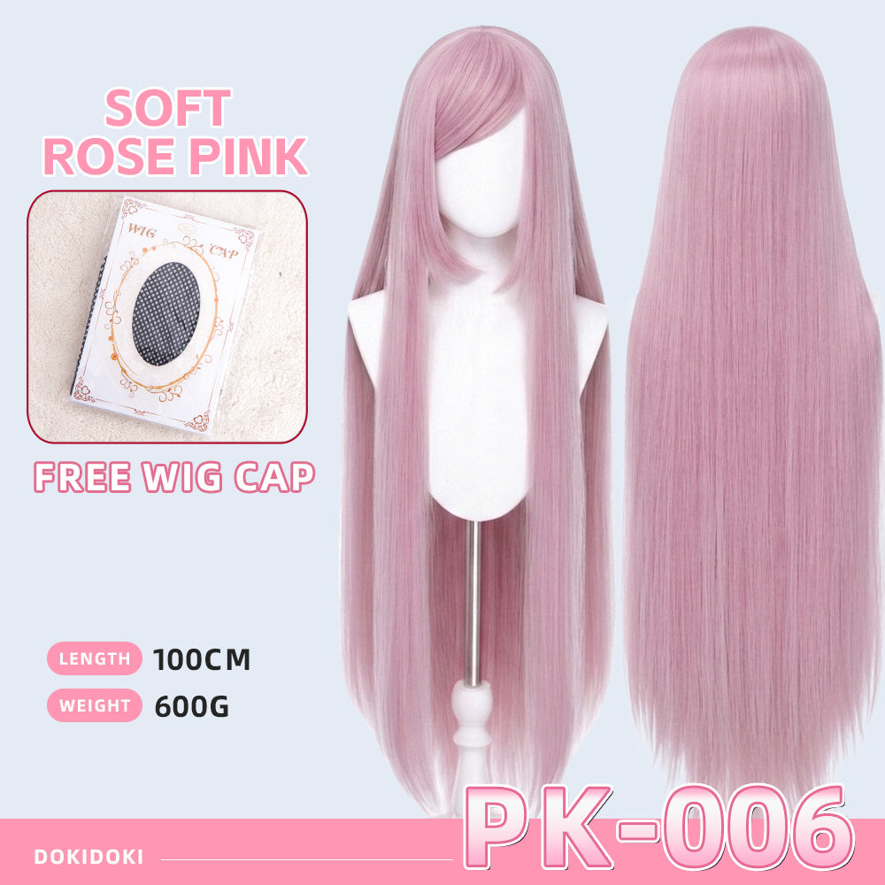 【Ready For Ship】【Pink】DokiDoki Cosplay Wig Basic Wig Long Straight Pink 100 CM Hair Wig Base