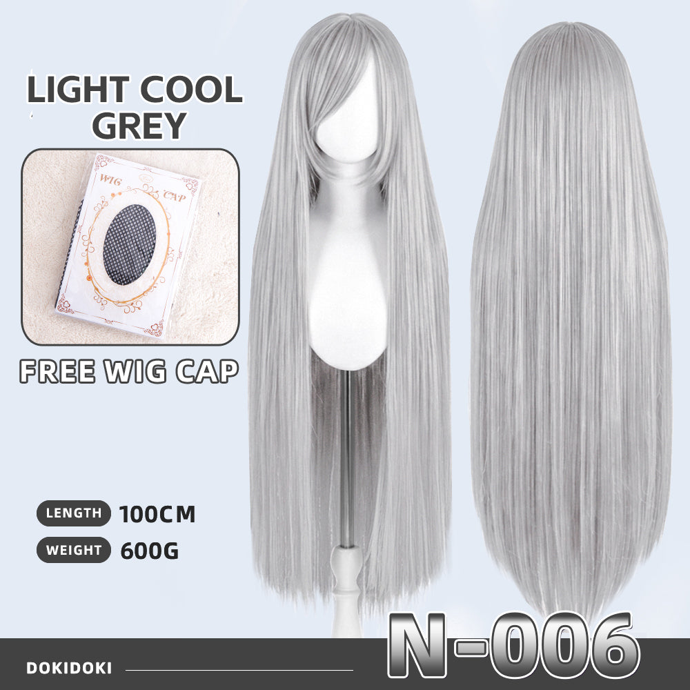 【Partially Ready For Ship】DokiDoki Cosplay Wig Basic Wig Long Straight Black White Silver 100 CM Hair Wig Base