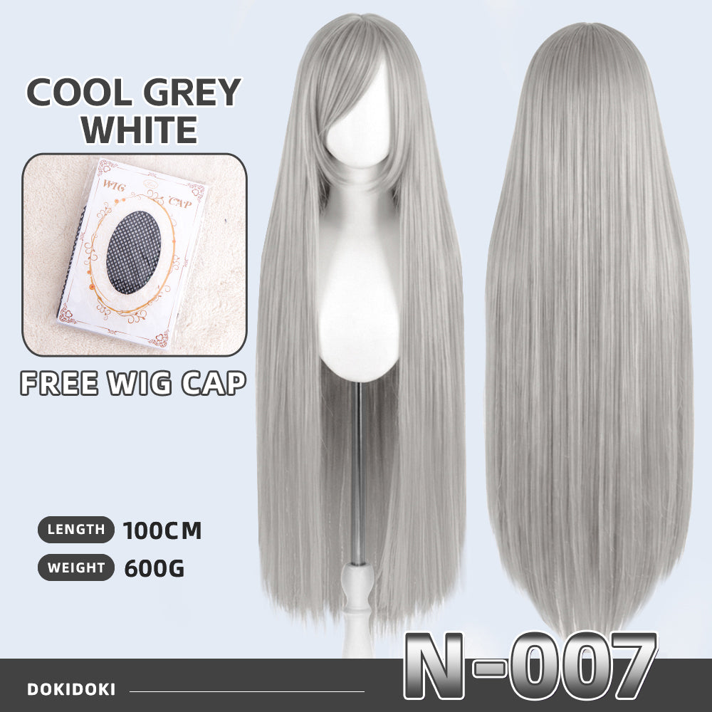 【Partially Ready For Ship】DokiDoki Cosplay Wig Basic Wig Long Straight Black White Silver 100 CM Hair Wig Base