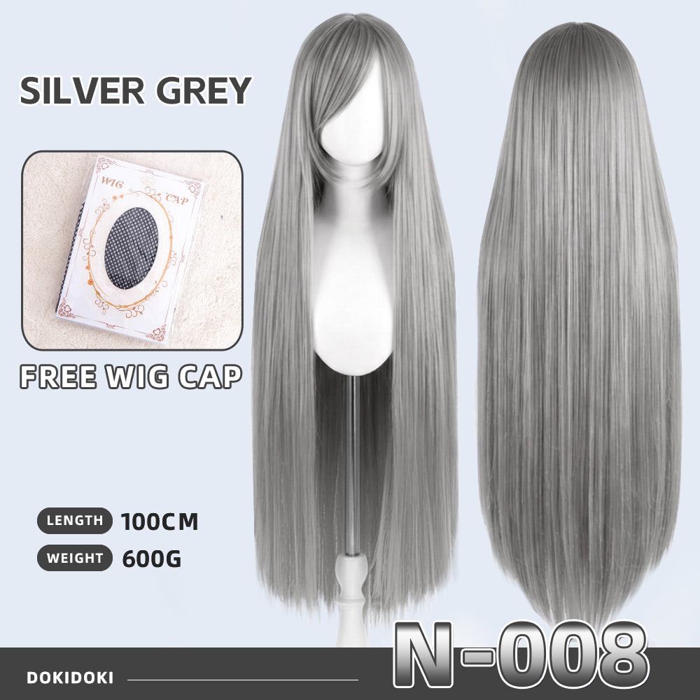 【Partially Ready For Ship】DokiDoki Cosplay Wig Basic Wig Long Straight Black White Silver 100 CM Hair Wig Base