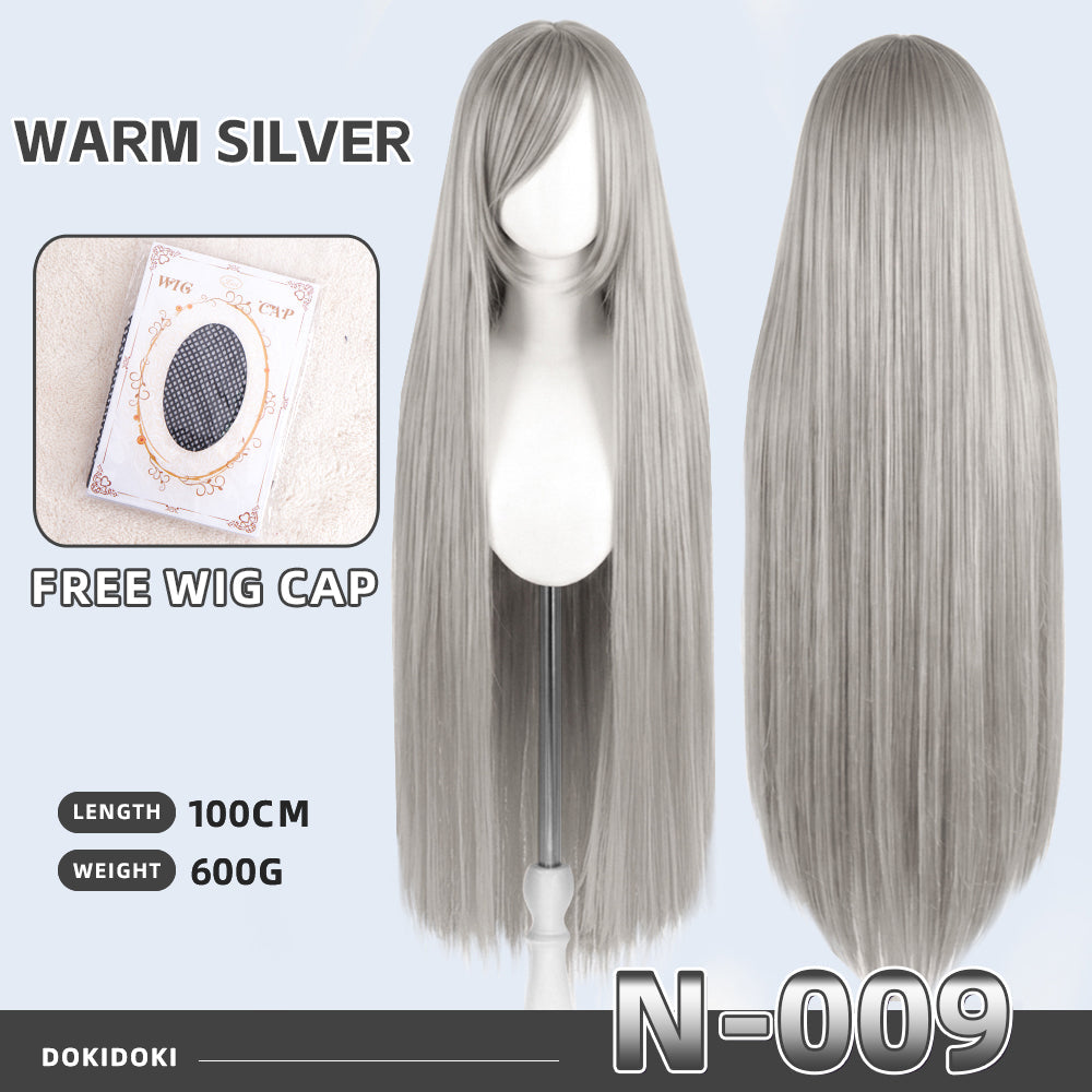 【Partially Ready For Ship】DokiDoki Cosplay Wig Basic Wig Long Straight Black White Silver 100 CM Hair Wig Base