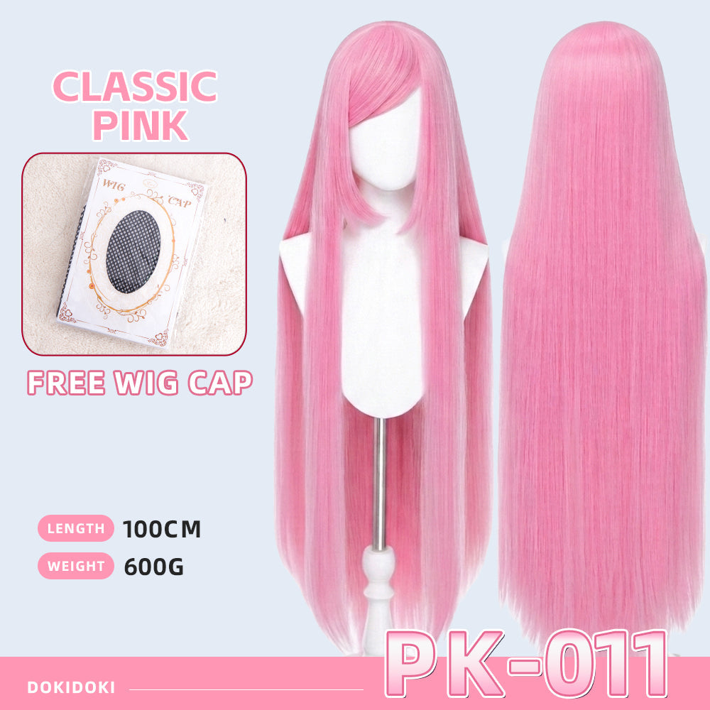 【Ready For Ship】【Pink】DokiDoki Cosplay Wig Basic Wig Long Straight Pink 100 CM Hair Wig Base