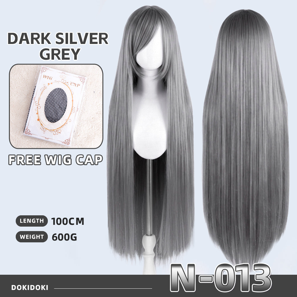 【Partially Ready For Ship】DokiDoki Cosplay Wig Basic Wig Long Straight Black White Silver 100 CM Hair Wig Base