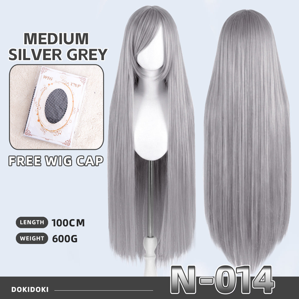 【Partially Ready For Ship】DokiDoki Cosplay Wig Basic Wig Long Straight Black White Silver 100 CM Hair Wig Base
