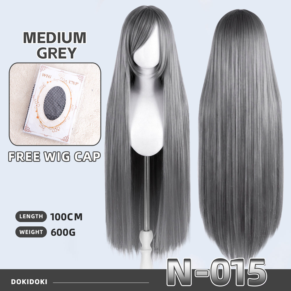 【Partially Ready For Ship】DokiDoki Cosplay Wig Basic Wig Long Straight Black White Silver 100 CM Hair Wig Base