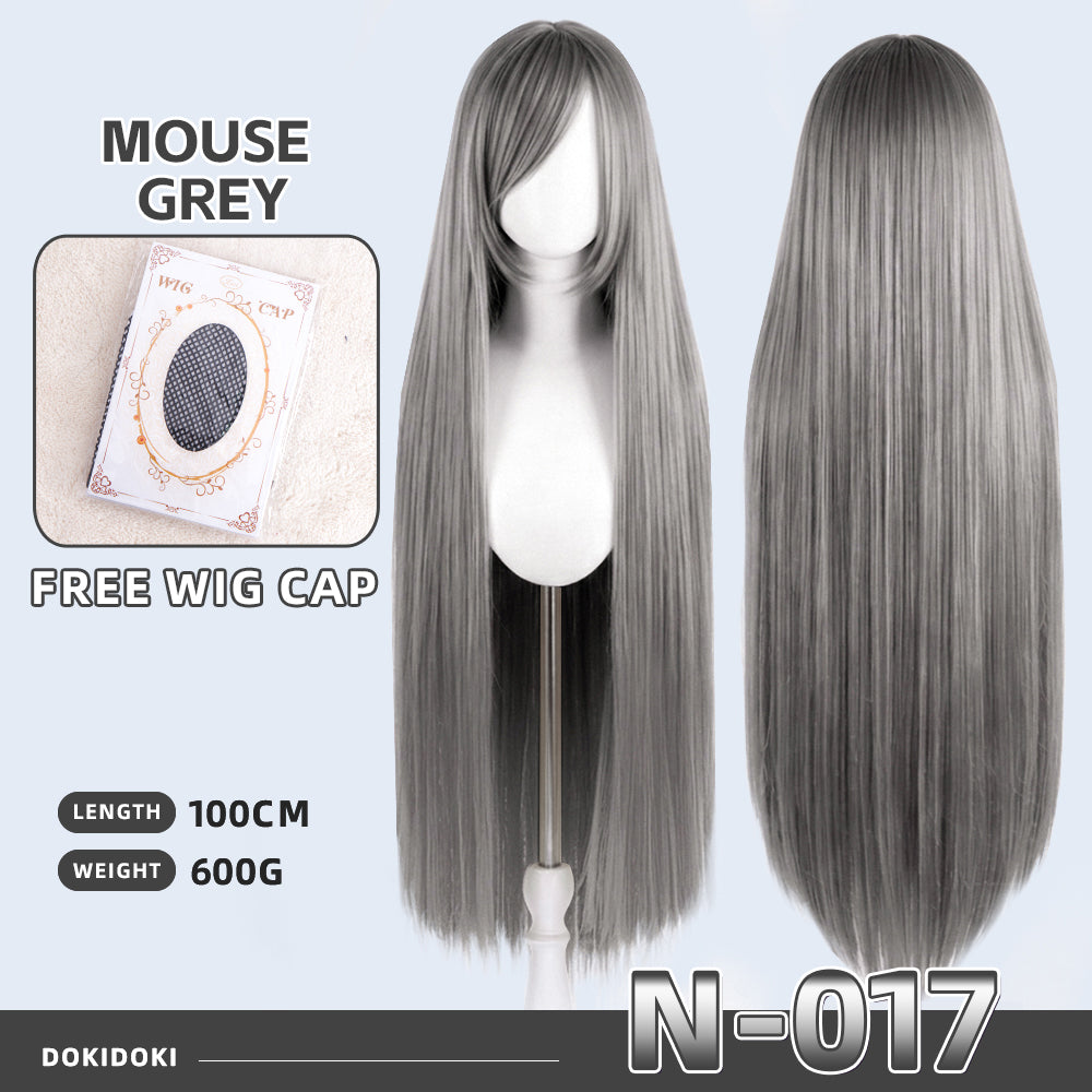 【Partially Ready For Ship】DokiDoki Cosplay Wig Basic Wig Long Straight Black White Silver 100 CM Hair Wig Base