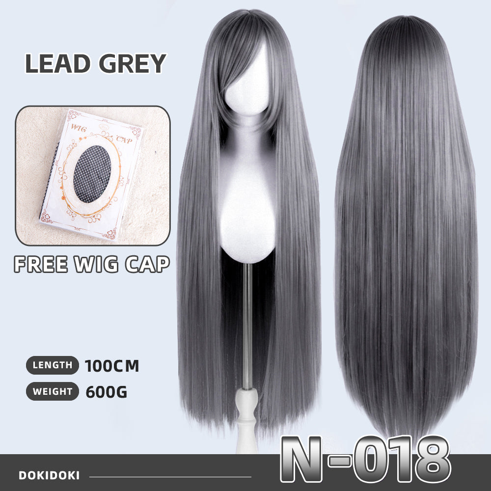 【Partially Ready For Ship】DokiDoki Cosplay Wig Basic Wig Long Straight Black White Silver 100 CM Hair Wig Base