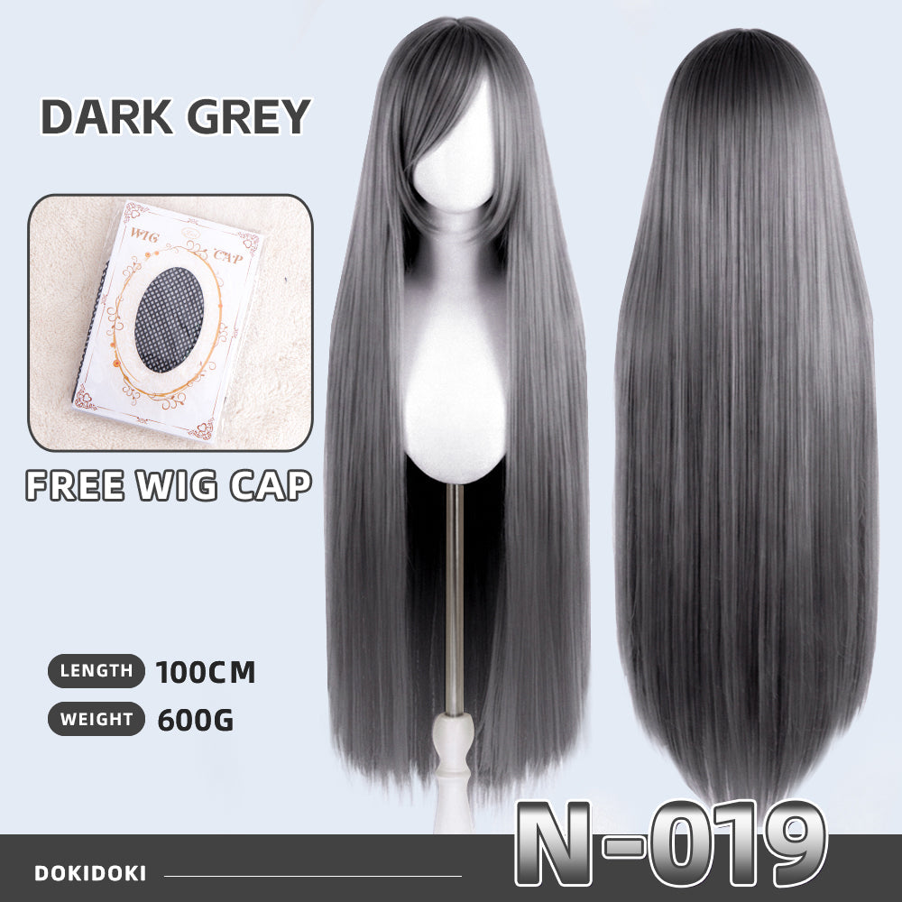 【Partially Ready For Ship】DokiDoki Cosplay Wig Basic Wig Long Straight Black White Silver 100 CM Hair Wig Base