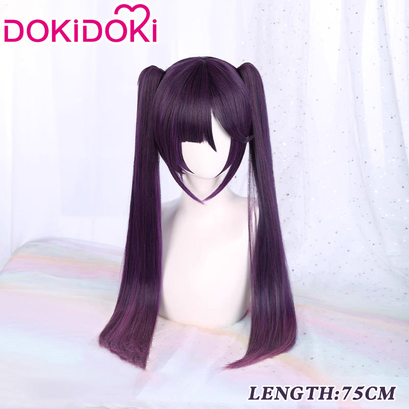 【Ready For Ship】DokiDoki Game Genshin Impact Mona Cosplay Wig / Accessories / Earring Long Purple Hair