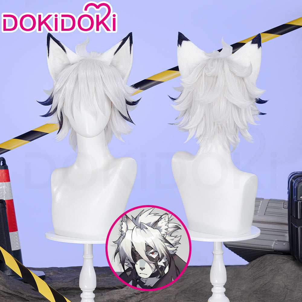 【Ready For Ship】DokiDoki Game Zenless Zone Zero Cosplay Von Lycaon Wig Short Straight White Black Hair/ Ear ZZZ