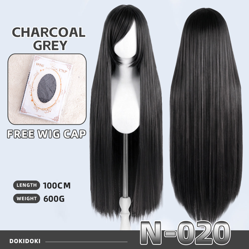 【Partially Ready For Ship】DokiDoki Cosplay Wig Basic Wig Long Straight Black White Silver 100 CM Hair Wig Base