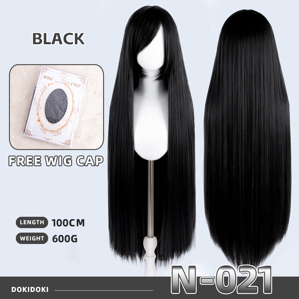 【Partially Ready For Ship】DokiDoki Cosplay Wig Basic Wig Long Straight Black White Silver 100 CM Hair Wig Base