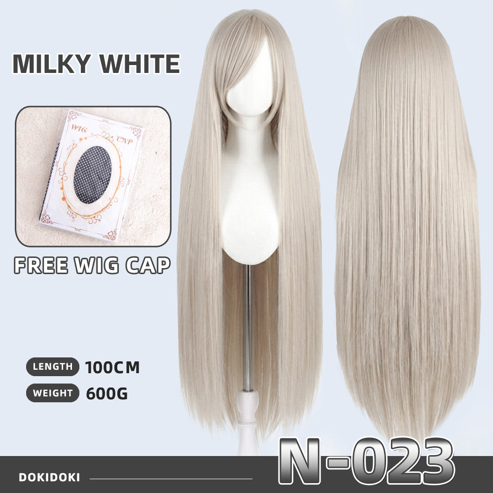 【Partially Ready For Ship】DokiDoki Cosplay Wig Basic Wig Long Straight Black White Silver 100 CM Hair Wig Base