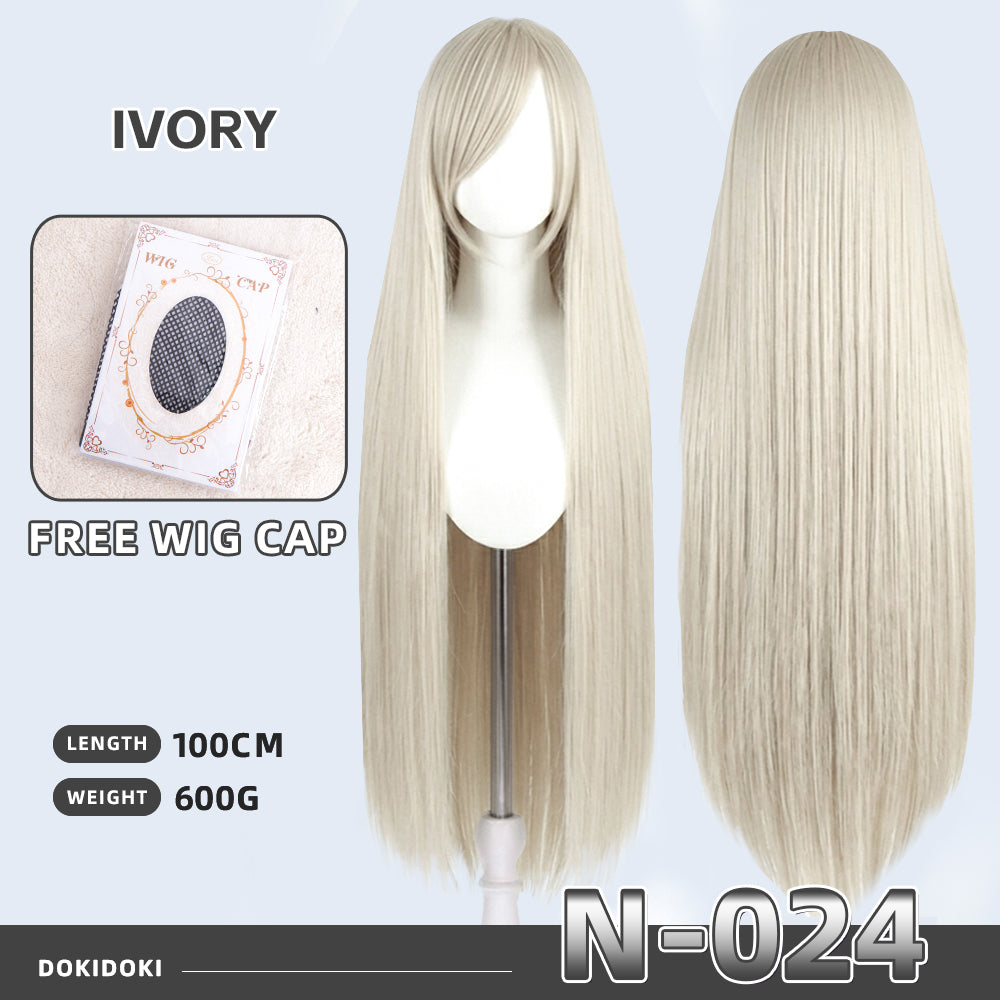 【Partially Ready For Ship】DokiDoki Cosplay Wig Basic Wig Long Straight Black White Silver 100 CM Hair Wig Base
