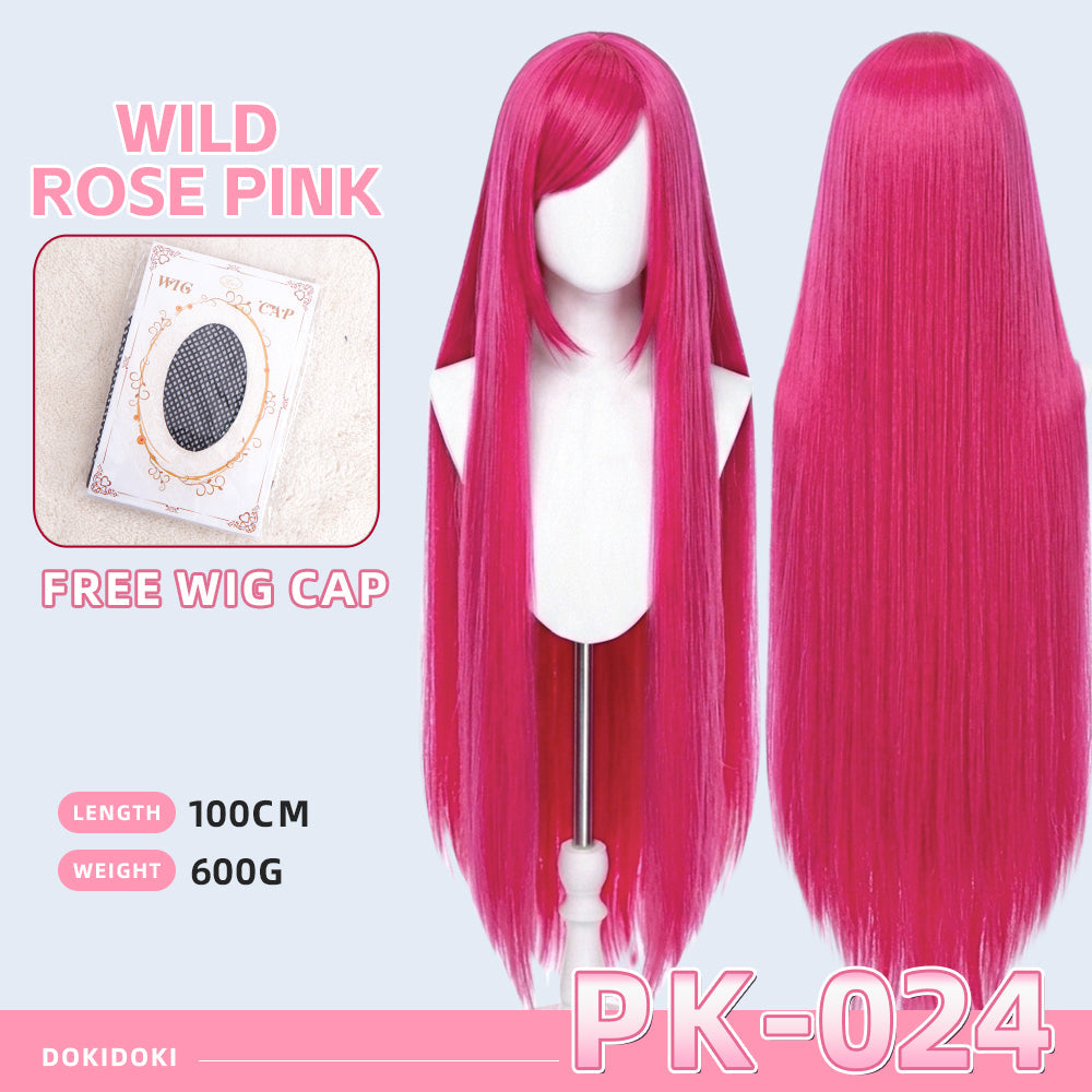 【Ready For Ship】【Pink】DokiDoki Cosplay Wig Basic Wig Long Straight Pink 100 CM Hair Wig Base
