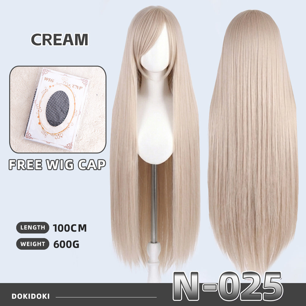 【Partially Ready For Ship】DokiDoki Cosplay Wig Basic Wig Long Straight Black White Silver 100 CM Hair Wig Base