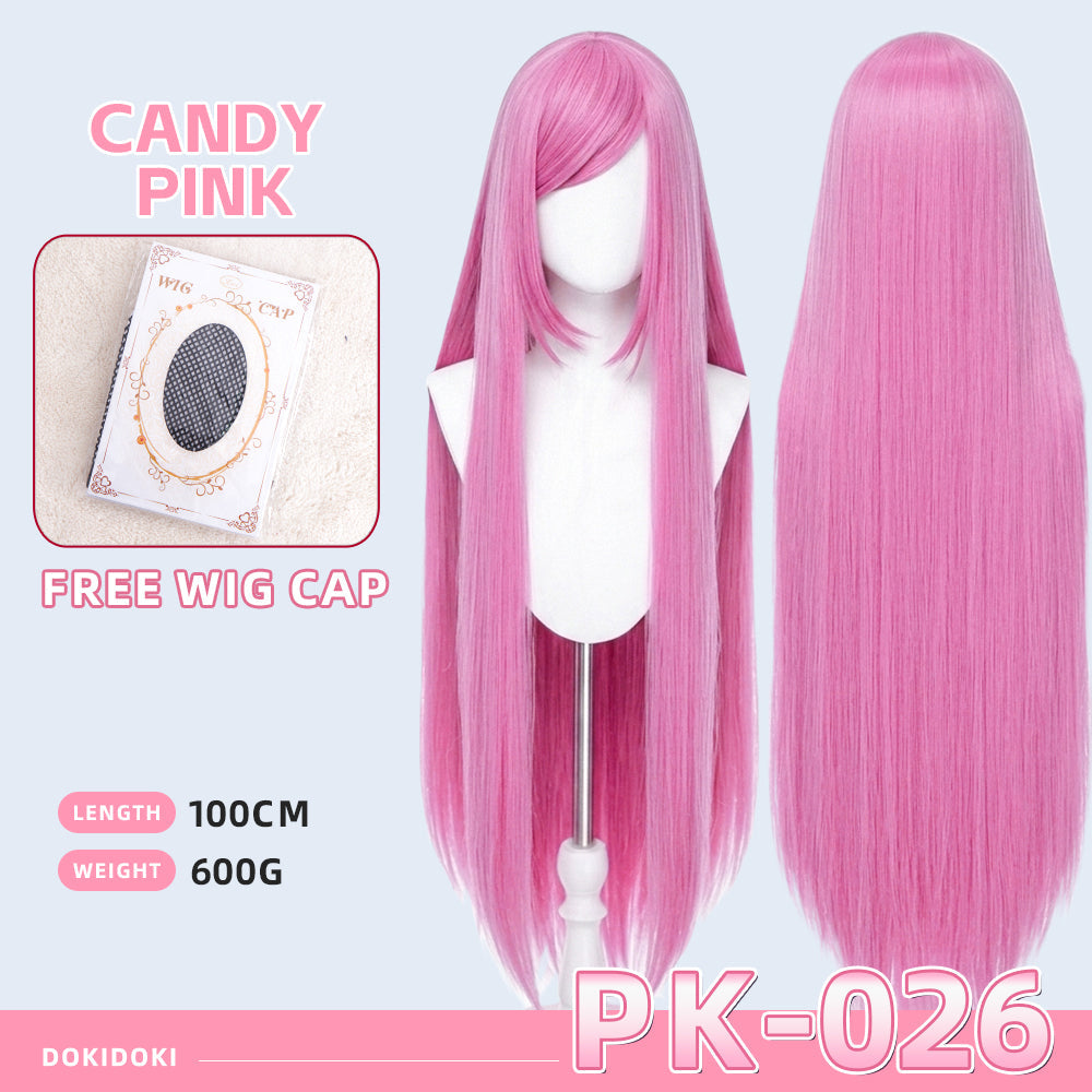 【Ready For Ship】【Pink】DokiDoki Cosplay Wig Basic Wig Long Straight Pink 100 CM Hair Wig Base