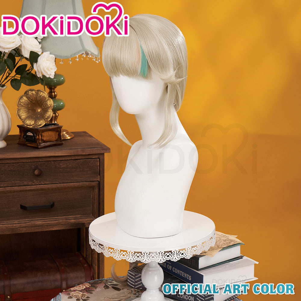 DokiDoki Game Genshin Impact Cosplay Fontaine  Lynette Wig Silver Cute Green Hight Hair/ Wefts/Tattoo Sticker
