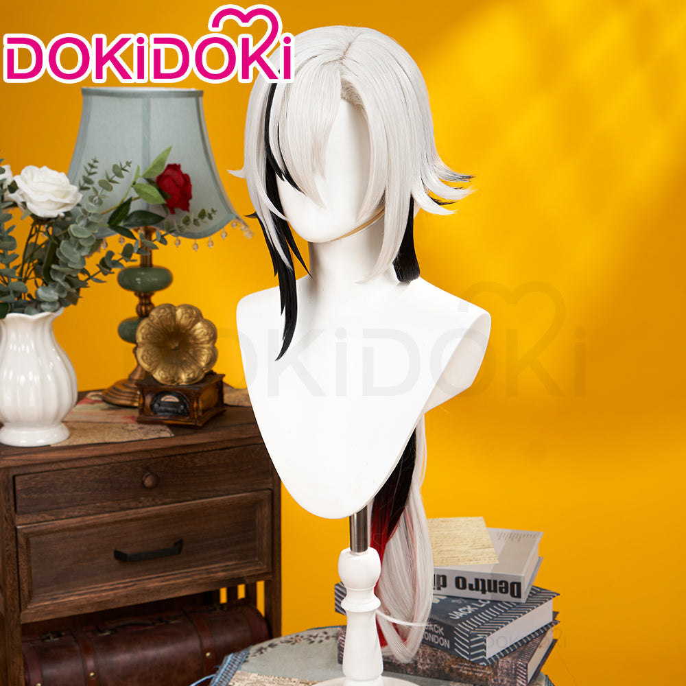 【Partially Ready For Ship】DokiDoki Game Genshin Impact Fontaine Fatui Harbinger Cosplay The Knave Arlecchino Wig Long Straight White Red Gradient Hair / Ear Clip / Wefts / Childhood Ver. / Youth Ver. / Boss Ver.