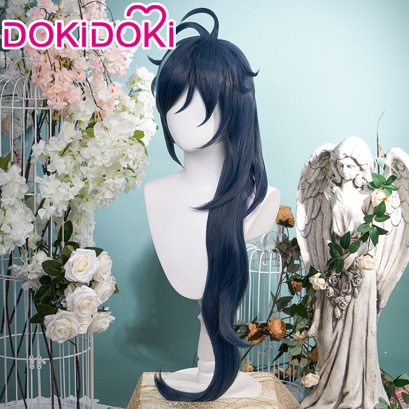 【Ready For Ship】DokiDoki Game Genshin Impact Cosplay  Kaeya Wig/ Eye-Patch  Long Dark Blue