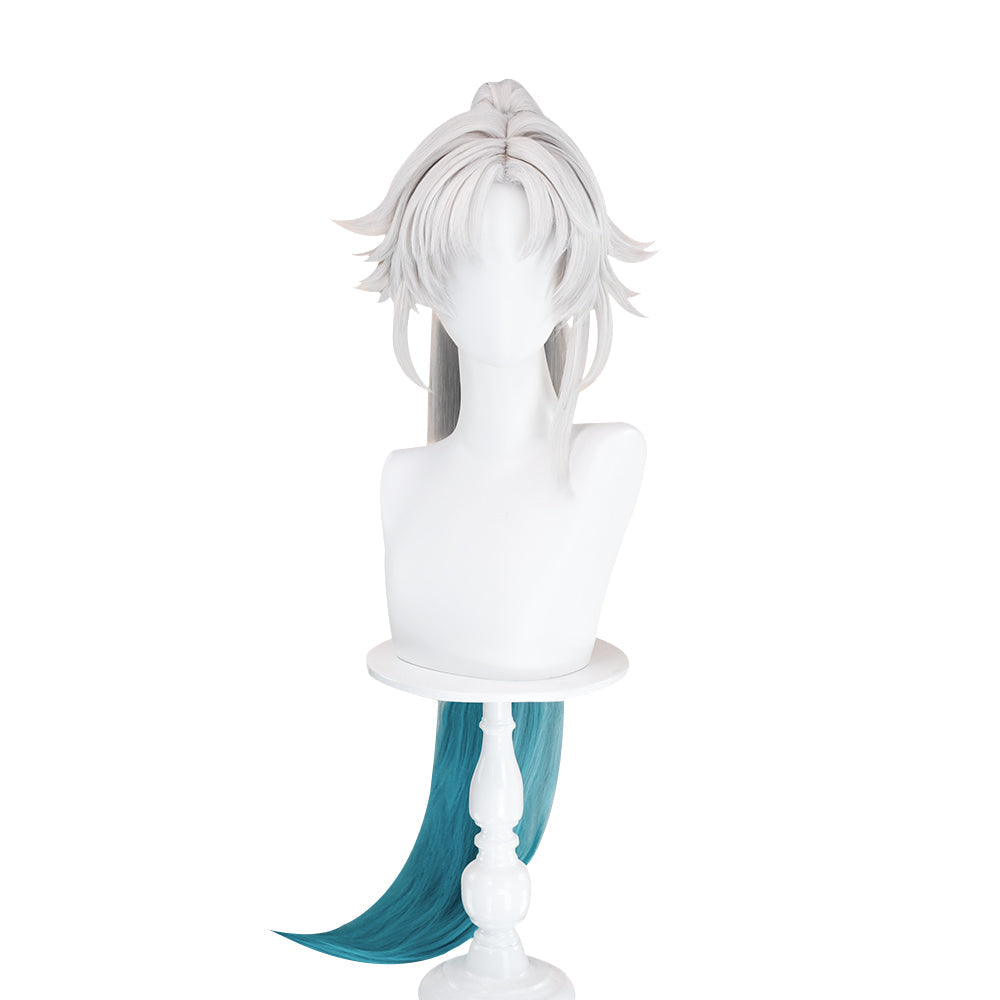 【Ready For Ship】DokiDoki Game Honkai: Star Rail Cosplay Feixiao Wig Long Straight Grey Blue Hair / Tattoo Sticker Fei Xiao