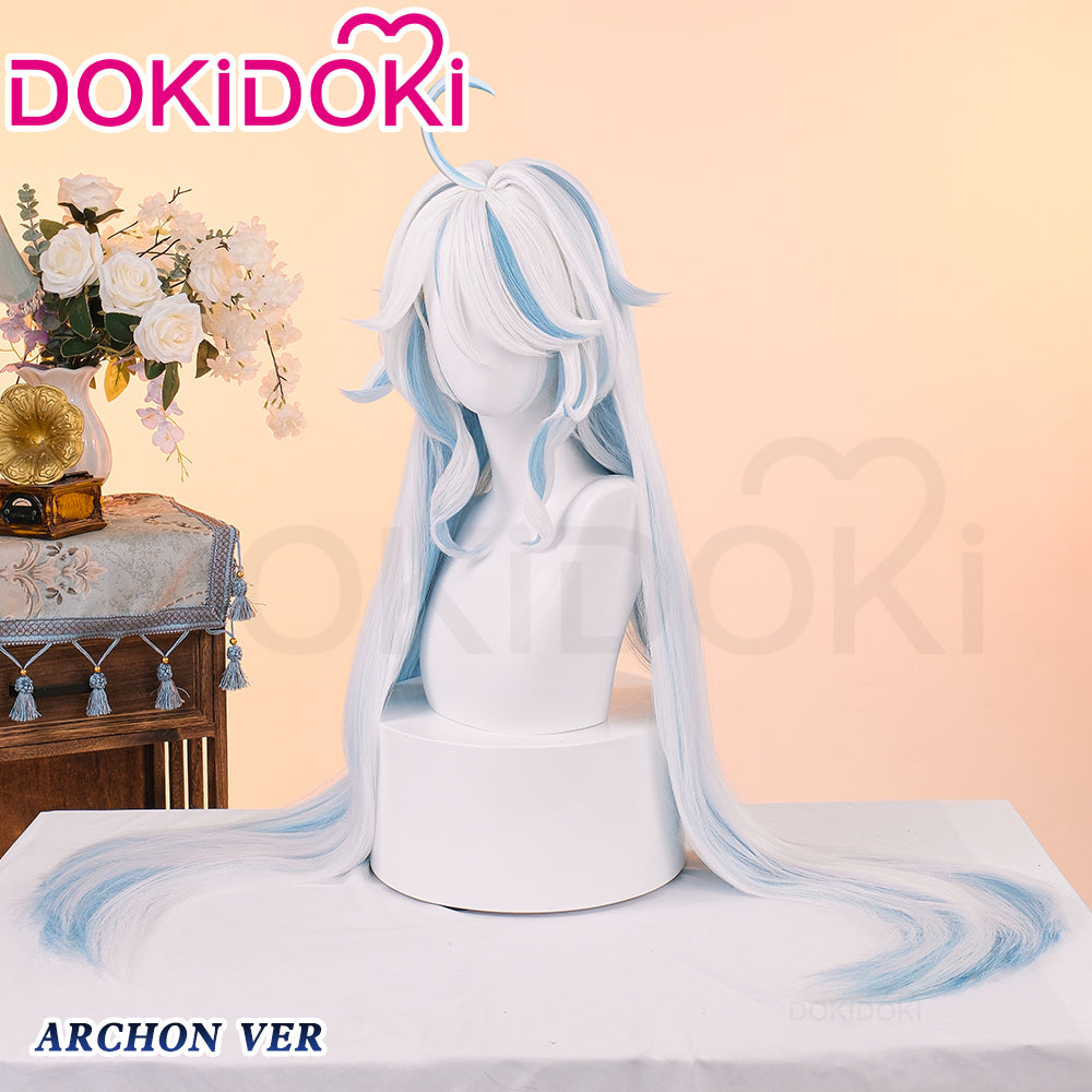 【Ready For Ship】DokiDoki Game Genshin Impact Cosplay Fontaine Furina God of Justice Divinity Wig Long Straight White Blue Focalors
