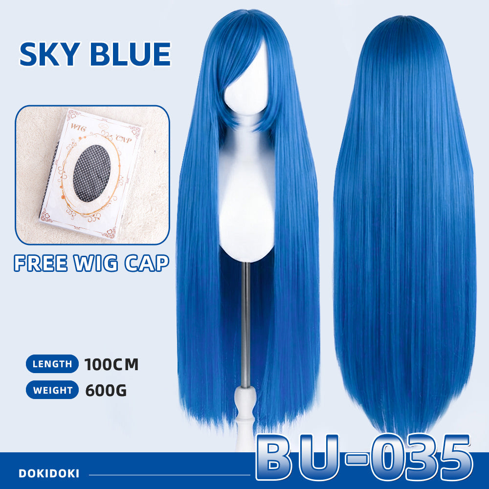 【Partially Ready For Ship】【Blue】DokiDoki Cosplay Wig Basic Wig Long Straight Blue 100 CM Hair Wig Base