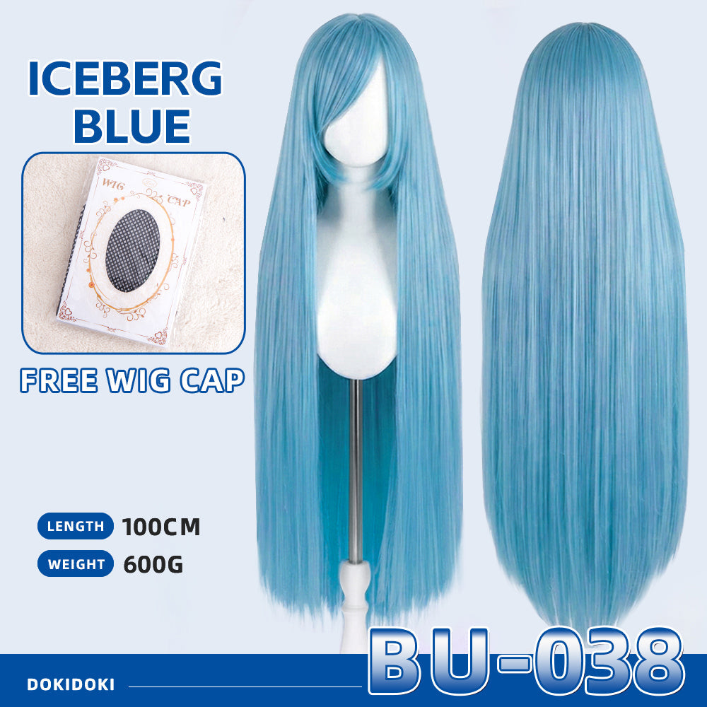 【Partially Ready For Ship】【Blue】DokiDoki Cosplay Wig Basic Wig Long Straight Blue 100 CM Hair Wig Base