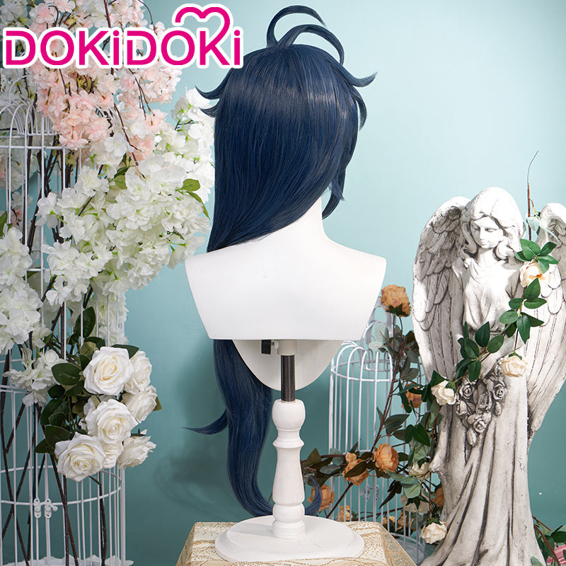 【Ready For Ship】DokiDoki Game Genshin Impact Cosplay  Kaeya Wig/ Eye-Patch  Long Dark Blue