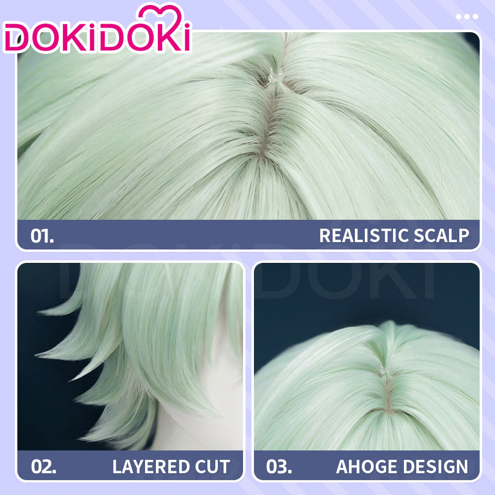 【Ready For Ship】DokiDoki Game Genshin Impact Cosplay Alyosha Wig Short Green Hair Snezhnaya Sudden Snow