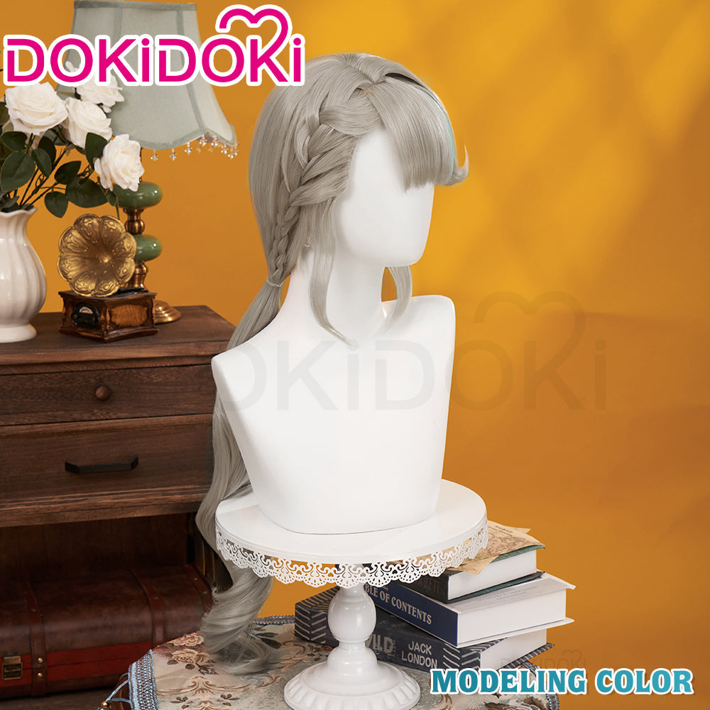 DokiDoki Game Genshin Impact Cosplay Fontaine  Lynette Wig Silver Cute Green Hight Hair/ Wefts/Tattoo Sticker
