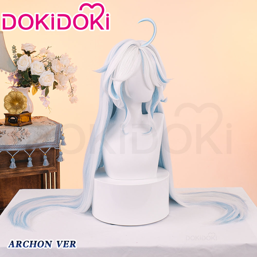 【Ready For Ship】DokiDoki Game Genshin Impact Cosplay Fontaine Furina God of Justice Divinity Wig Long Straight White Blue Focalors