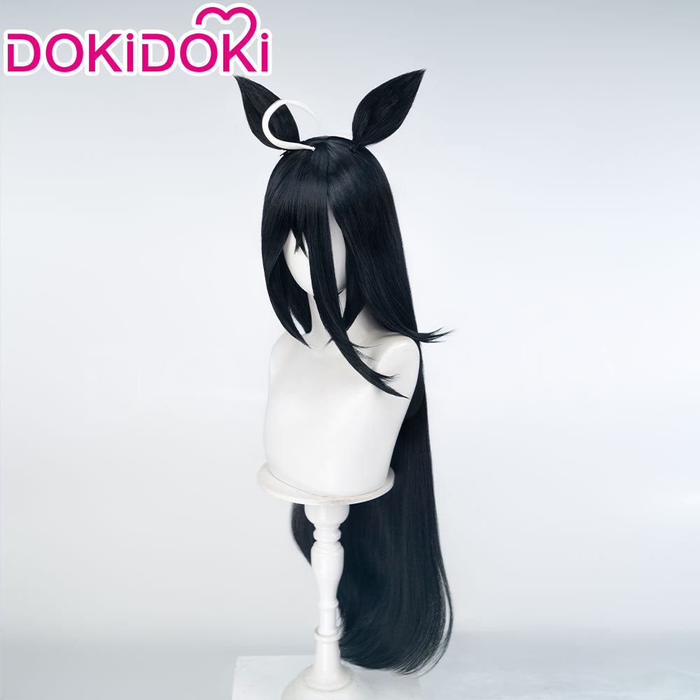 【Ready For Ship】DokiDoki Game Cosplay Wig Long Straight Black Hair Detachable Ears