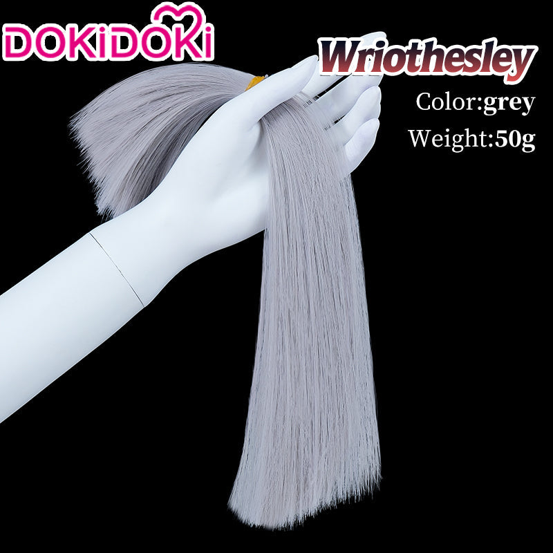 【Ready For Ship】DokiDoki Game Genshin Impact Cosplay Fontaine Wriothesley Wig Short Black Grey / Earring / Wefts