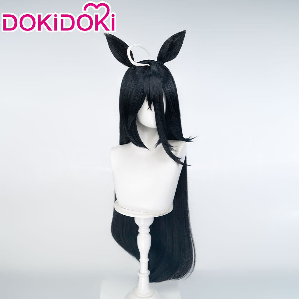 【Ready For Ship】DokiDoki Game Cosplay Wig Long Straight Black Hair Detachable Ears