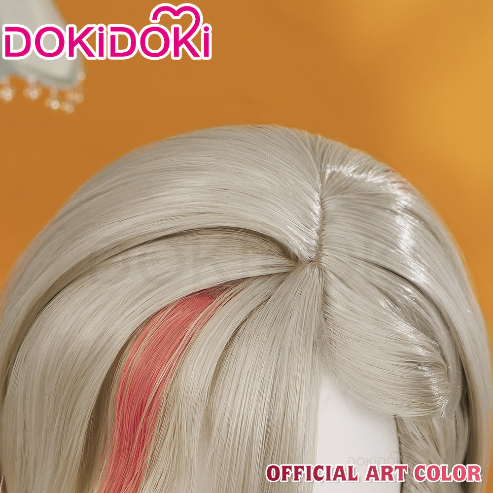 【Partially Ready For Ship】DokiDoki Game Genshin Impact Cosplay Fontaine Lyney Wig Short Silver Red Highlight/ Wefts/ Tattoo Sticker