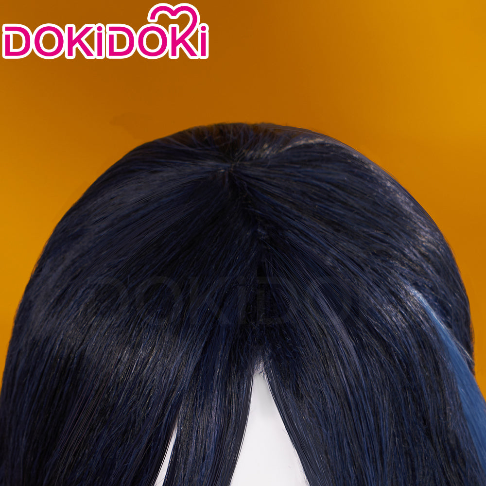 DokiDoki Game Genshin Impact Cosplay Clorinde Wig Long Blue Pony Tail Fontaine/ Earring