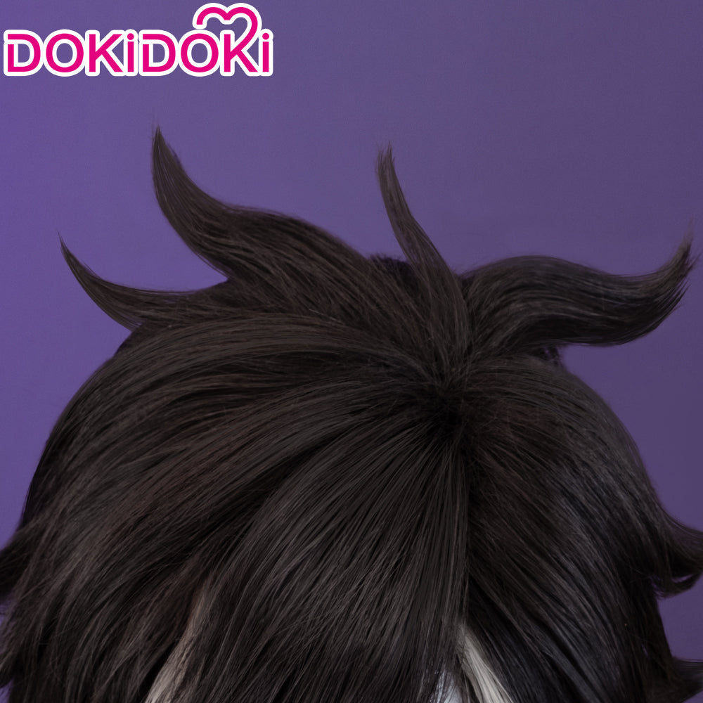 DokiDoki Game Genshin Impact Cosplay Sethos Wig Long Straight Black Grey Hair/ Ear Clip