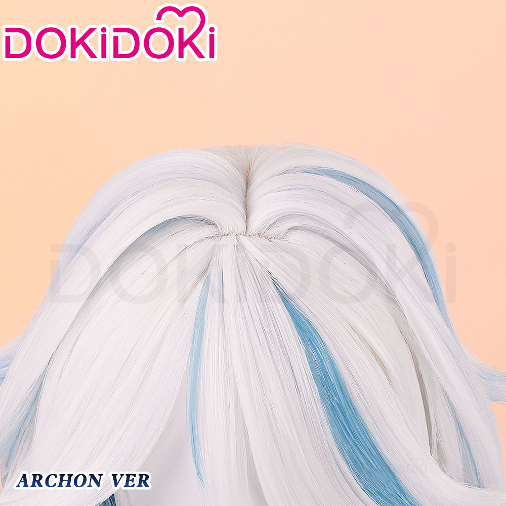 【Ready For Ship】DokiDoki Game Genshin Impact Cosplay Fontaine Furina God of Justice Divinity Wig Long Straight White Blue Focalors