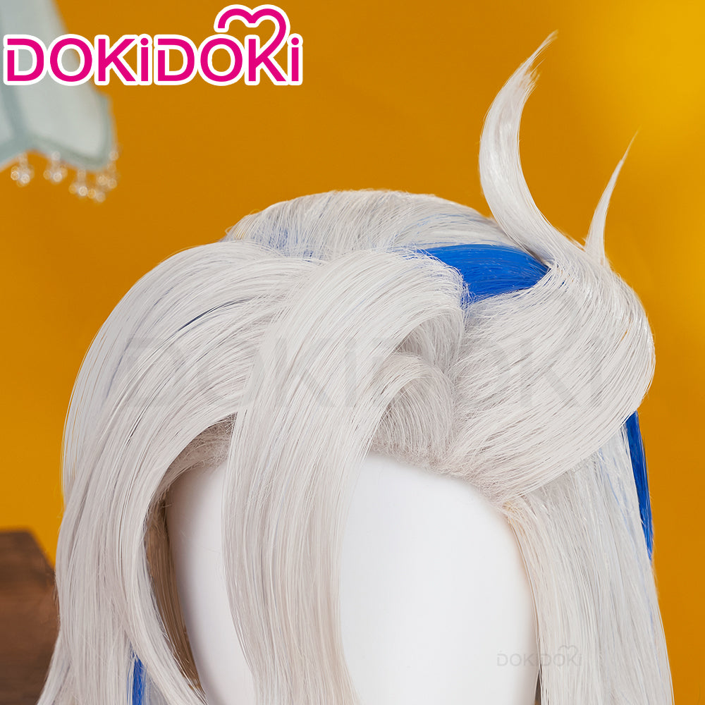 【Partially Ready For Ship】DokiDoki Game Genshin Impact Cosplay Fontaine Neuvillette Wig Long Grey Blue Highlight / Lightstrip / Wefts Melusent Gift