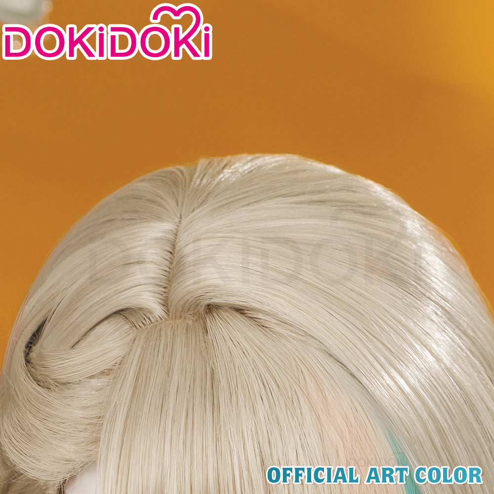 DokiDoki Game Genshin Impact Cosplay Fontaine  Lynette Wig Silver Cute Green Hight Hair/ Wefts/Tattoo Sticker
