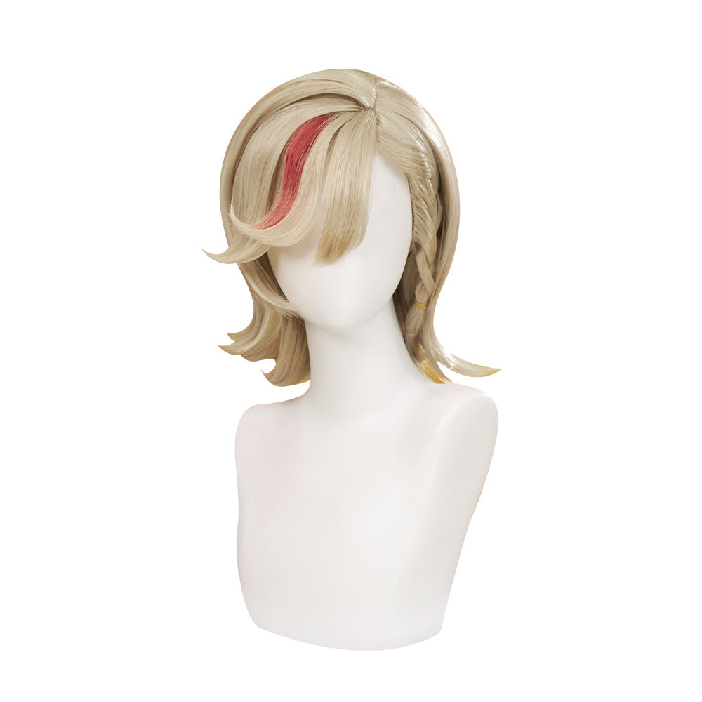 【Partially Ready For Ship】DokiDoki Game Genshin Impact Cosplay Fontaine Lyney Wig Short Silver Red Highlight/ Wefts/ Tattoo Sticker