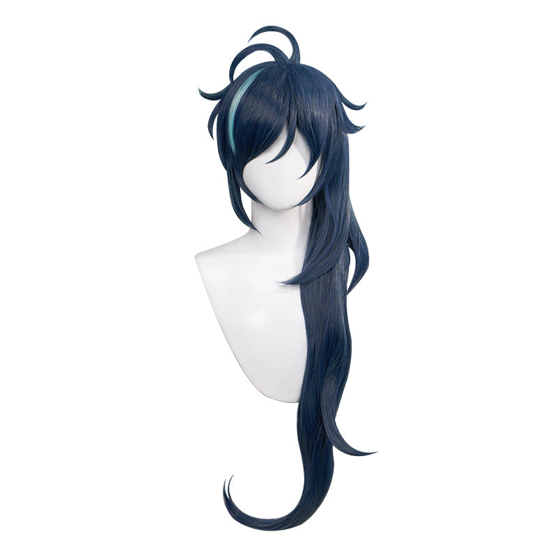 【Ready For Ship】DokiDoki Game Genshin Impact Cosplay  Kaeya Wig/ Eye-Patch  Long Dark Blue