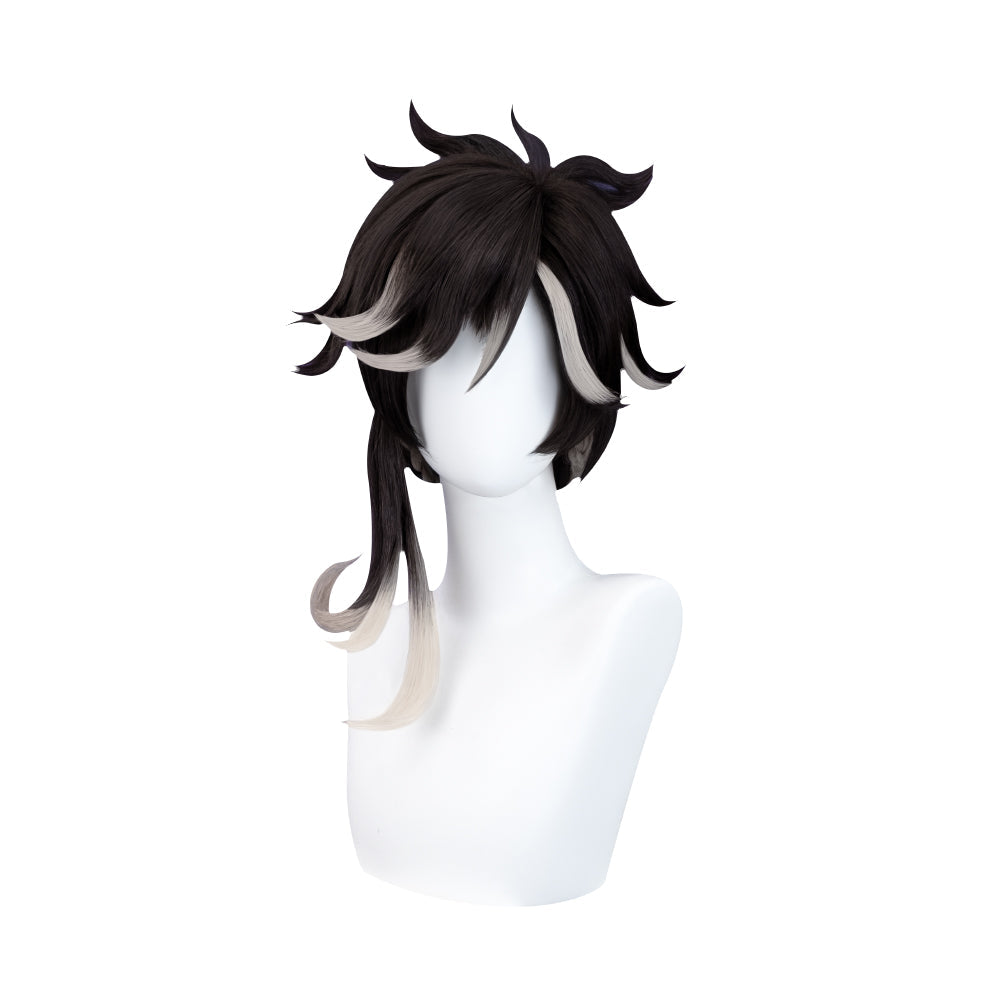 DokiDoki Game Genshin Impact Cosplay Sethos Wig Long Straight Black Grey Hair/ Ear Clip
