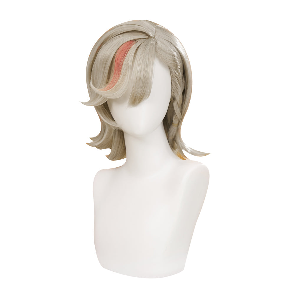 【Partially Ready For Ship】DokiDoki Game Genshin Impact Cosplay Fontaine Lyney Wig Short Silver Red Highlight/ Wefts/ Tattoo Sticker