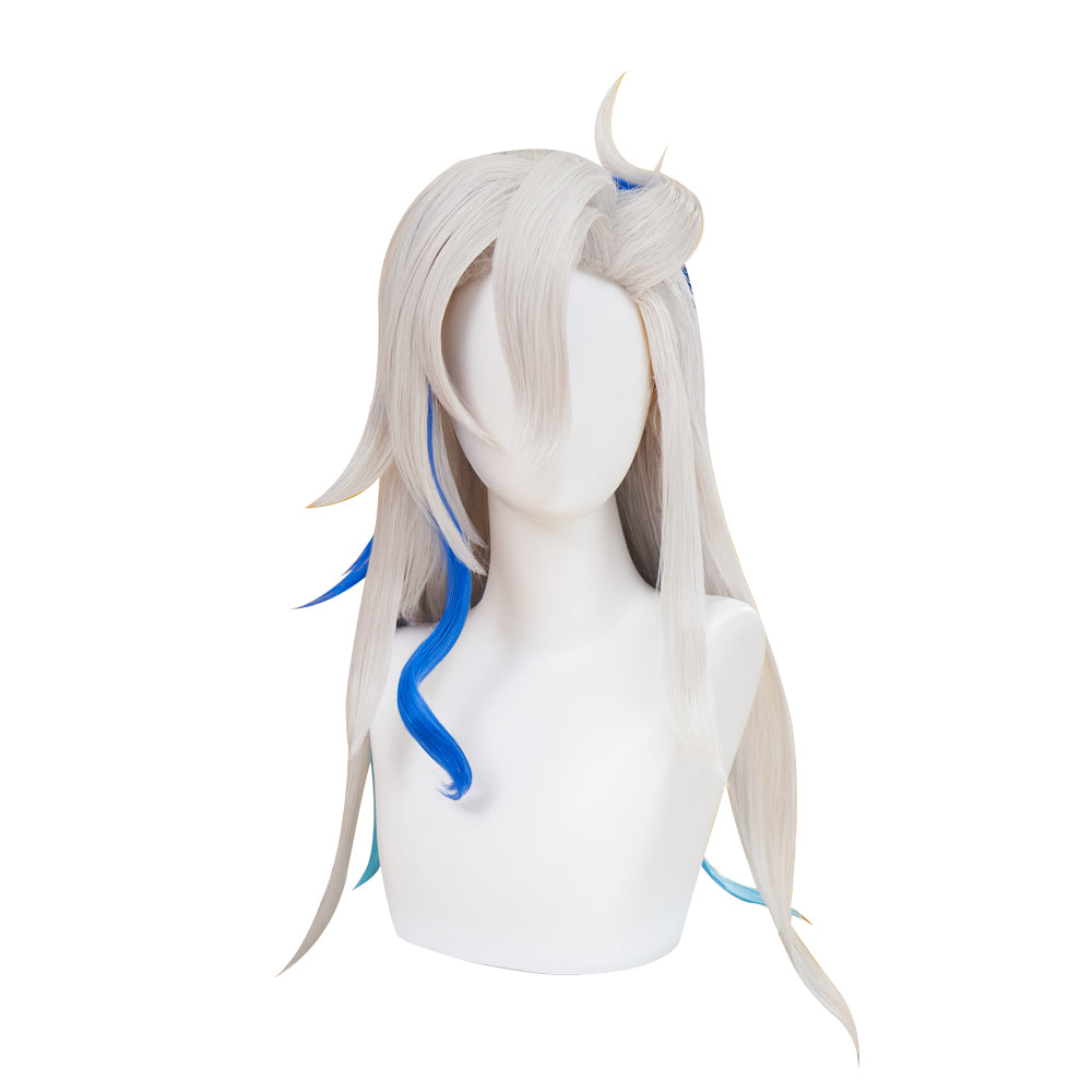 【Partially Ready For Ship】DokiDoki Game Genshin Impact Cosplay Fontaine Neuvillette Wig Long Grey Blue Highlight / Lightstrip / Wefts Melusent Gift