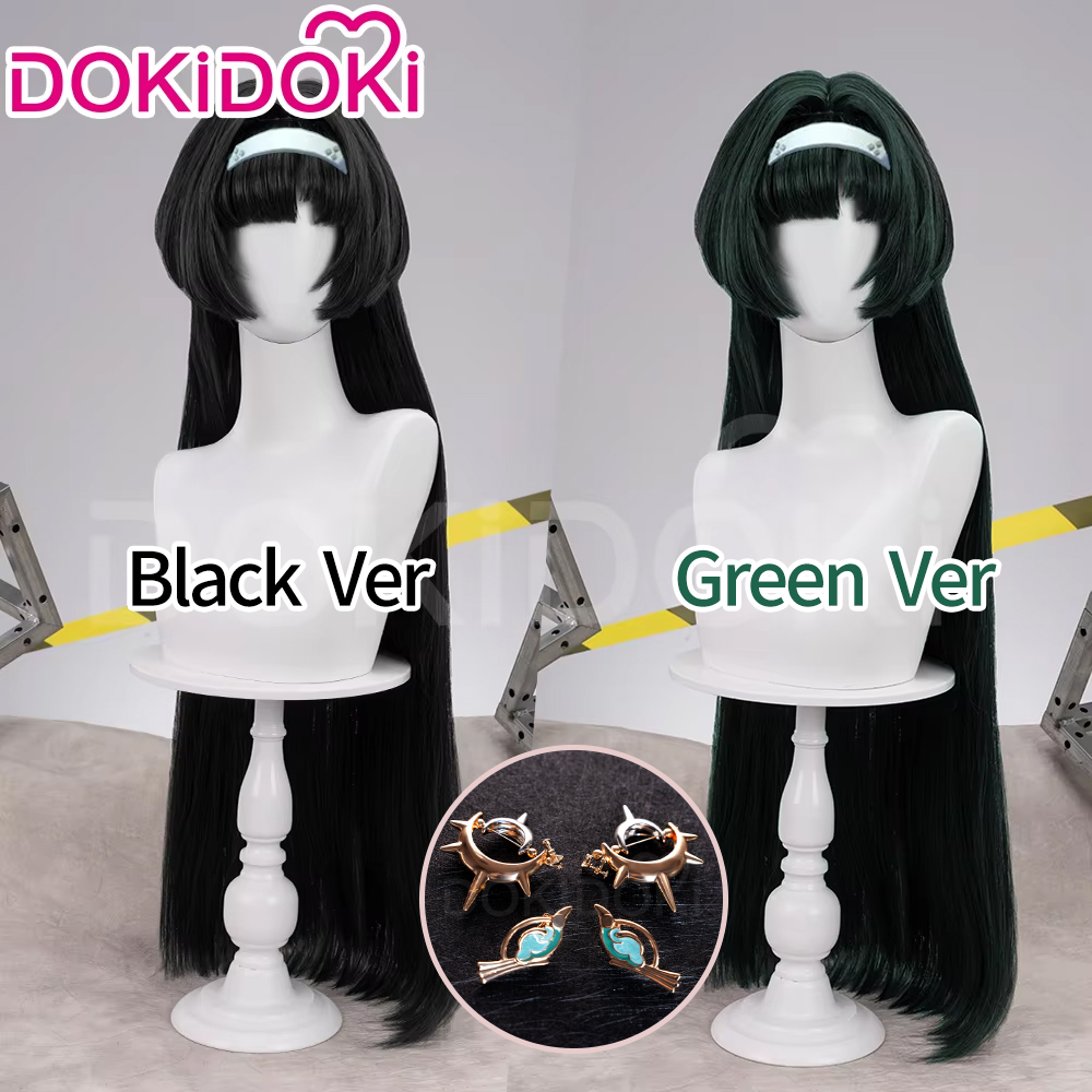 【Ready For Ship】DokiDoki Game Zenless Zone Zero Cosplay Astra Yao Wig / Earrings / Ear Clips Long Straight Black / Green Hair ZZZ Yao Jiayin